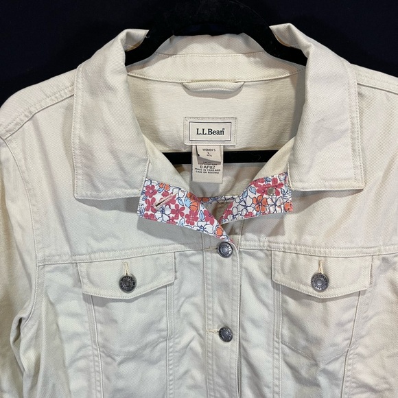 L.L. Bean Denim Jacket Cream Ecru Ditsy Floral Accent Size Large - Picture 3 of 8
